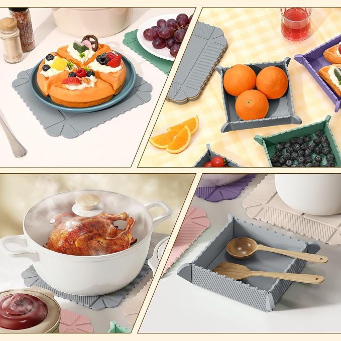 Magnetic Silicone Trivet & Pot Holder, Kitchen Heat Resistant Mat | Trivets for Hot Dishes, Hot Pots & Pans, Non-Slip Hot Pads for Countertops & Dining Table & Oven, Jar Opener & Spoon Rest