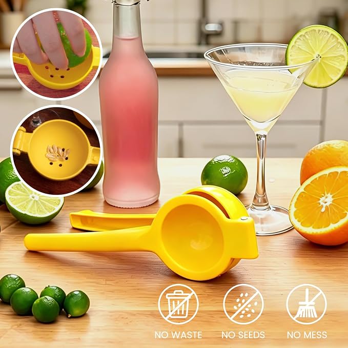 Lemon Squeezer, Fast Effortless Juice Extraction with Large Metal Citrus Juicer, Maximum Yield Lightweight Hand Lime Squeezer, Manual Lemon Juicer Press, Easy to Use Squeeze Tool, Yellow