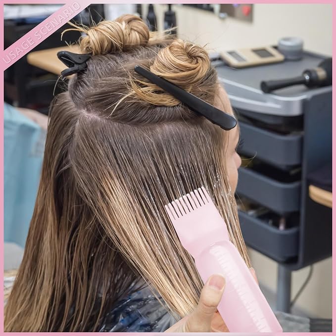 2Pack Root Comb Applicator Bottle - 6 Oz Hair Oil Applicator, Dye Bottle Tools with Oil Dispenser & Root Comb Brush - Pink
