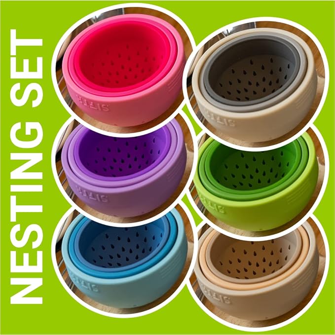 (GREY) Nesting Can Strainer Mini Colander Set - Space Saving Small Colanders and Strainers - Multi Use Kitchen Gadget - Silicone Can Strainer