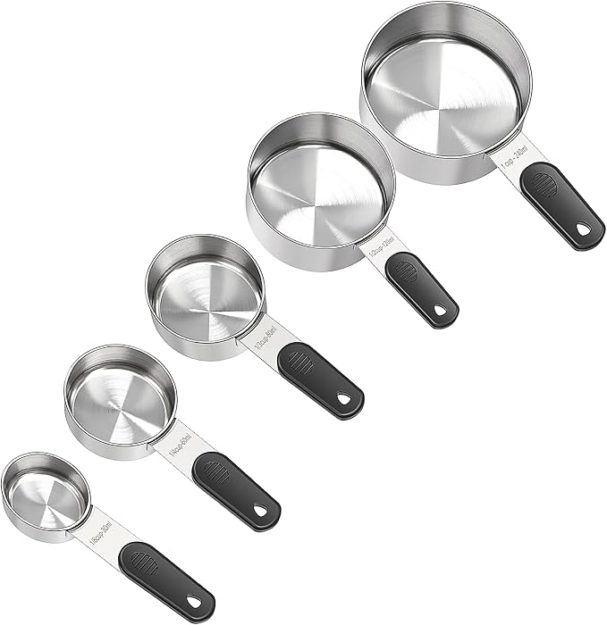 Magnetic Handles 5 Piece Stainless Steel Measuring Cups, Black, Kitchen Gadgets for Measure Liquid and Dry Ingredients, Cooking & Baking