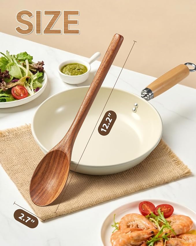 MORGLES 2PCS Wooden Cooking Spoons, 12 Inch Acacia Wood, Handcrafted, Non-Scratch for Nonstick Cookware, Heat Resistant Utensils