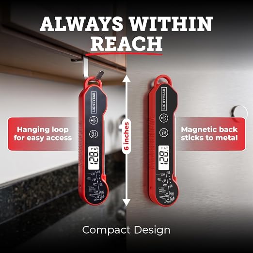 Lightyear Meat Thermometer | Instant Read Cooking Thermometer for Grilling, Roasting & BBQ, Built-in Magnet, IP65 Waterproof, Food-Grade Stainless Steel Temperature Probe