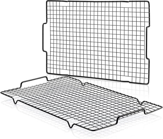 HULISEN Cooling Rack 2-Pack, 16 x 10 Inch Nonstick Baking Rack with Handles | Fits Half Sheet Pan, Oven Safe 500°F, Easy Lift Design for Cookies, Cakes & Baked, Cookie Cooling, Baking, Cooking, Grilling