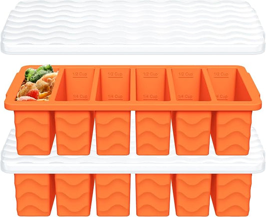 1/2 Cup Silicone Freezer Molds with Lid, 2-Pack Silicone Freezer Trays for Soup, Sauce & Broth – Meal Prep Containers, Large Ice Cube Tray, Oven & Dishwasher Safe