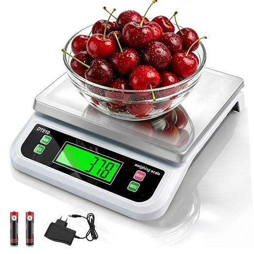 Large Digital Kitchen Scale 40kg/88lbs with Tare and PCS Funtion | Commercial Food Scale with 6 Unit and Coins LCD Display Stainless Steel Baking Scale for Cooking, Adapter Included White