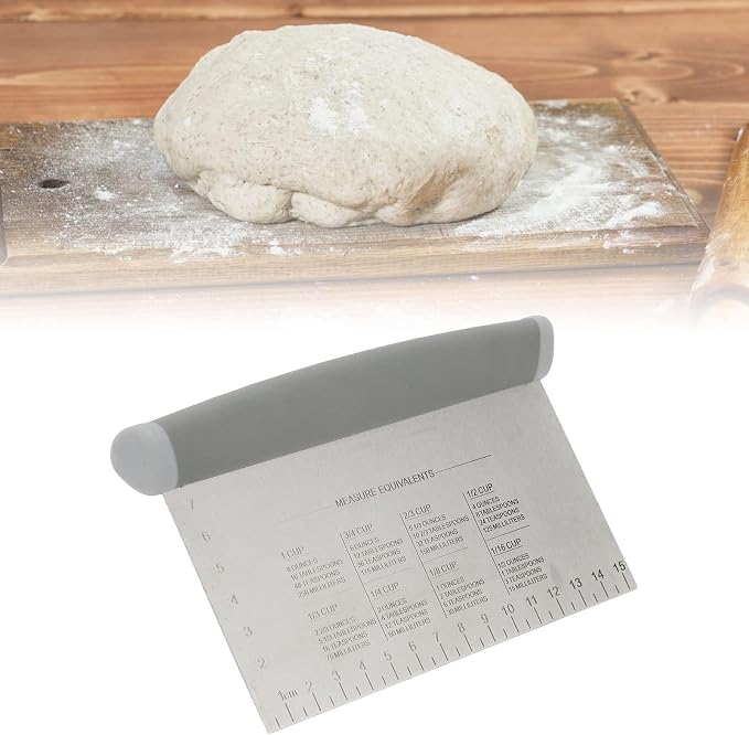Stainless Steel Dough Scraper, Metal Griddle Chopper Grey Benchs Scraper Knife with Measuring Scale and Cover for Baking