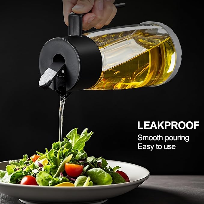 Olive Oil Dispenser Bottle for Kitchen with Leakproof and Dust Cover, Auto-Open & Close Glass Olive Oil Bottle with Non-Slip Bottom 600ml Cooking Oil and Vinegar Cruet Dispenser (Blue)