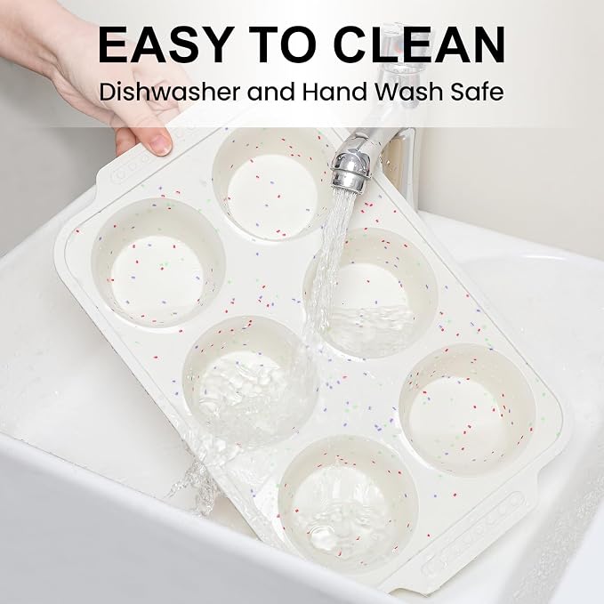 Vinino Silicone Jumbo Muffin Pan with Reinforced Frame for Oven, BPA-Free | 6-Cup Jumbo Size Silicone Muffin Pan for Baking with Non-Slip Handle, Nonstick Muffin Tray Dishwasher Safe, Cream