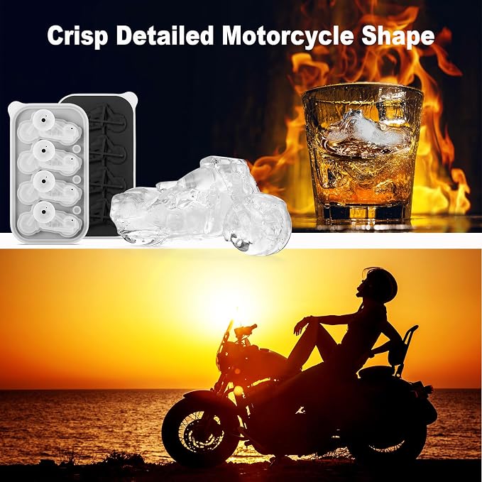 ACOOKEE Novelty Motorcycle Ice Cube Mold, Funny Motorcycle Gifts for Men, Holiday Stocking Stuffers for Men, Large Ice Cube Molds for Whiskey, Bourbon, Cocktails