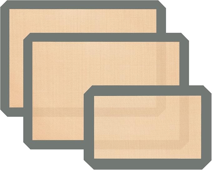 Silicone Baking Mat Set of 3, Non-Stick 2 Half & 1 Quarter Sheets | Dishwasher Safe, Reusable Baking Supplies for Cookies, Bread, Pastries & Dough, Gray