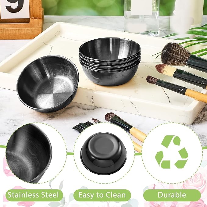 Teenyyou 12 Pcs 3.23 In DIY Face Mask Mixing Bowl Stainless Steel Esthetician Facial Mask Bowl Facial Small Mixing Esthetician Supplies for Lady Women Skincare Home Salon Cosmetic Beauty (Black)