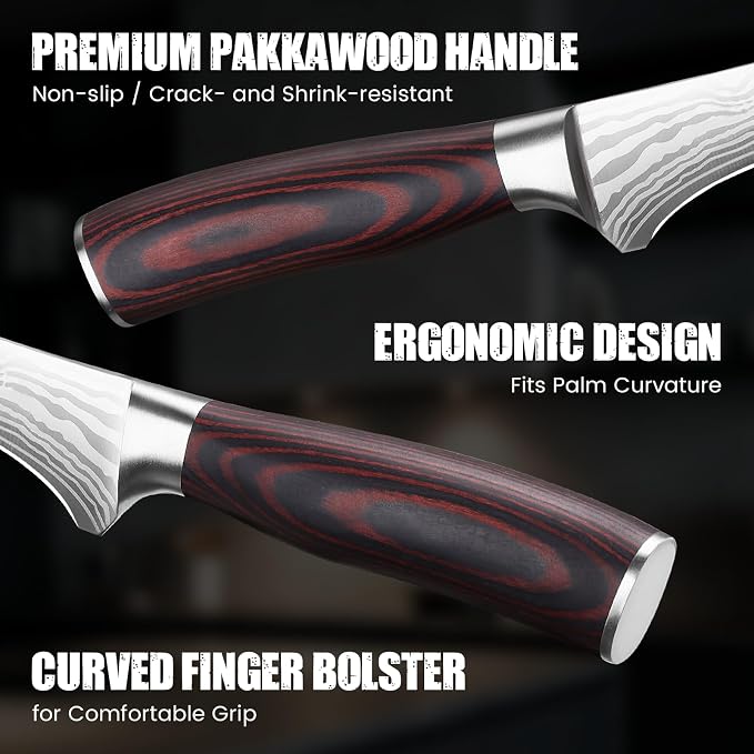 DiiHAUZZ 7 Inch Fillet Knife for Fish, Razor Sharp Boning Knife High Carbon Stainless Steel for Poultry Deboning and Meat Cutting, Japanese Filleting Knives with Ergonomic Pakkawood Handle, Sheath