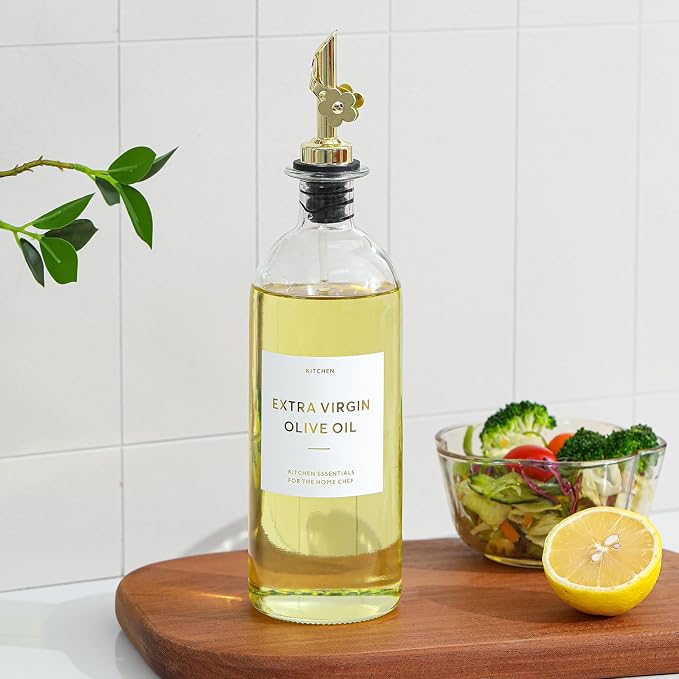 HOMCDALY Olive Oil Dispenser for Kitchen, 11.8oz Glass Dispenser Bottles with Pourer for Kitchen, Oil and Vinegar Dispensers Set, Leakproof Oil Bottle for Cooking| Set of 2 (16oz)