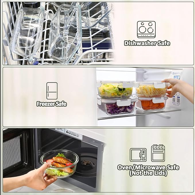 M MCIRCO 10 Pack Glass Food Storage Container with Lids, White | Glass Meal Prep Containers with Lids, Airtight Lunch Bento Boxes,Microwave, Oven, Freezer and Dishwasher Friendly, BPA Free