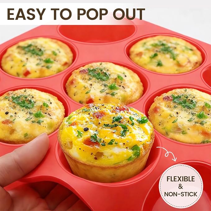 CAKETIME Silicone Muffin Pan, 2 Packs Jumbo 6 Cups and Regular 12 Cups for Baking Muffins, Cupcakes, Egg Bites, Frittatas