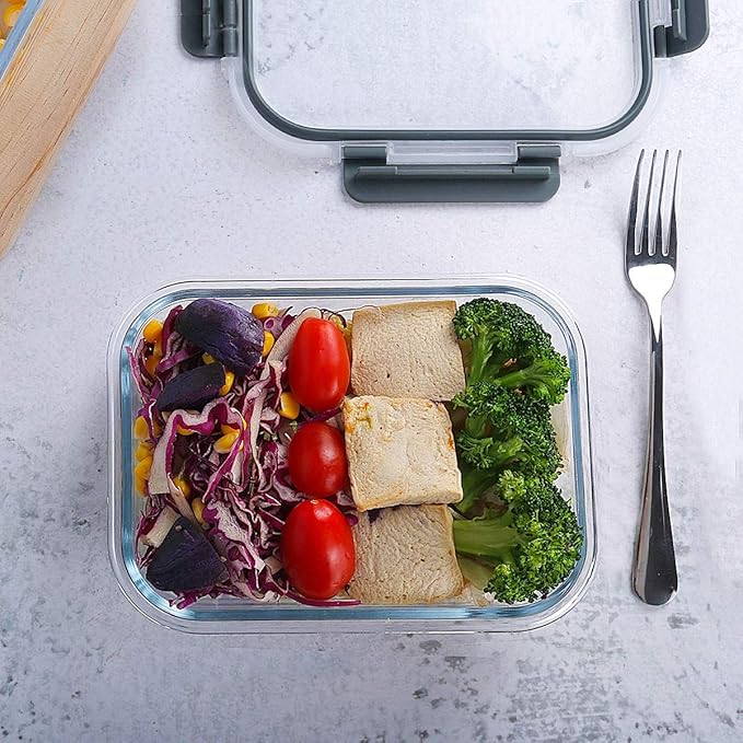 M MCIRCO 10 Pack,22 oz Glass Food Storage Containers with lids, Gray | Glass Meal Prep Containers,Airtight Lunch Containers with Lids, Microwave, Oven, Freezer and Dishwasher Friendly, BPA Free