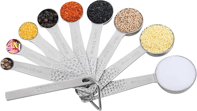 Measuring Spoons Set, 18/8 Stainless Steel Measuring Spoon Set 9 & Leveler, Metal Measuring Spoons for Baking, Kitchen Gadgets Measure Spoons, Measurement Spoons 1/8, 3/4, 4 tsp & 2/3 tbsp