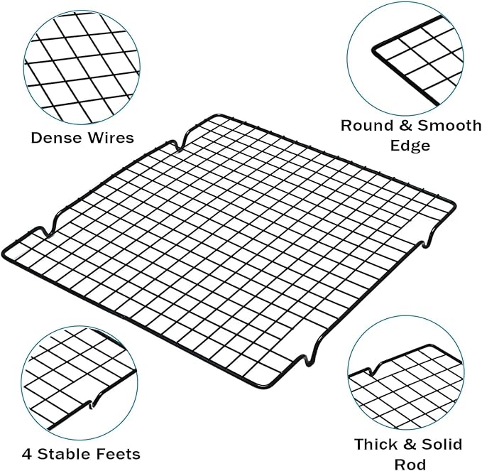 2 Pack Cooling Rack for Baking Cooking, 11" x 10" Squares Wire Racks | Small, Squares Grids, Oven Safe Cookie Cooling Rack, Roasting, Grilling, Drying