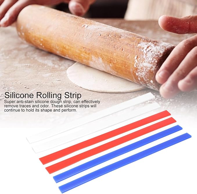 Silicone Rolling Pin Guides,3 Thicknesses 2mm/4mm/6mm Rolling Pin Thickness Rings for Consistent Dough,15 Inch Long Baking Measuring Strips Set of 6 for Pastry Pie Dough