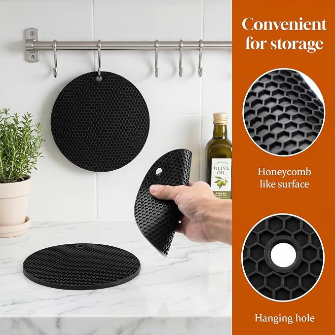 Silicone Trivets, 4 Pack Heat Resistant Mats, Non-Slip Protector | Withstands -40°F to 440°F, Premium BPA-Free Silicone, Multi-Use as Coaster Mat & Jar Opener, Dishwasher Safe