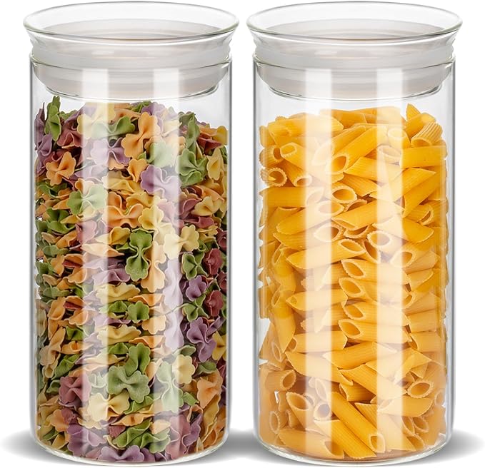 ZENS Glass Canisters with Airtight Lids, Set of 2 50oz Tall Storage Jars | Borosilicate Glass Jars with Airtight Lid, Wide Mouth Pasta Containers for Pantry Food Storage