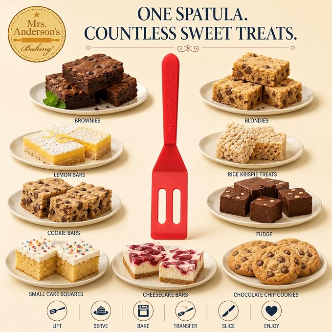 Mrs. Anderson’s Baking Mini Brownie Serving Spatula, 8-Inches x 1.5-Inches, Heat-Resistant Flexible Nonstick Silicone, Red
