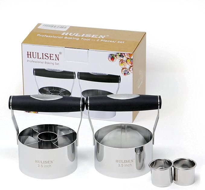 HULISEN Donut Cutter & 3.5 inch Biscuit Cutter (Set of 2), with Soft Grip Handle, Bonus 2 Pcs Small Cookies Cutter - Stainless Steel Professional Baking Dough Tool Set, Gift Package