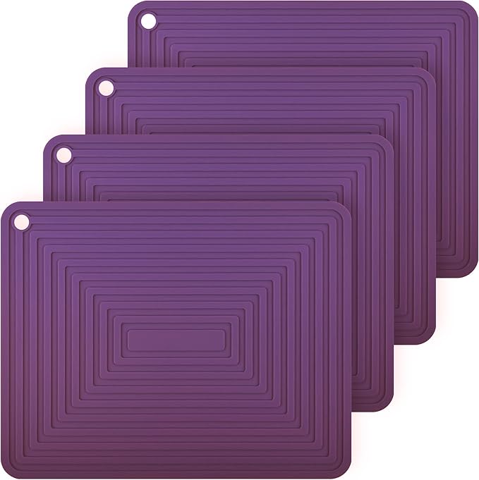 Trivets for Hot Dishes, Purple Hot Pads for Pots and Pans, Non Slip Silicone Pot Holders Mats, Heat Resistant Mat for Counter, Multi-Purpose Trivet Mat, Flexible Silicone Table Mats Set 4