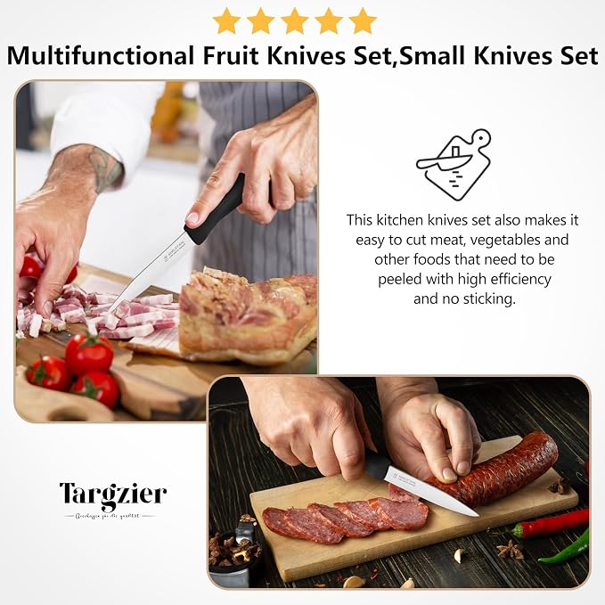 Paring and Garnishing Knife Set of 12,Premium Paring Knives,Stainless Steel Vegetable&Fruit Knife,PP Plastic Handle Cutting Knifes,Sharp Small Knife Set,Black,Spear Point