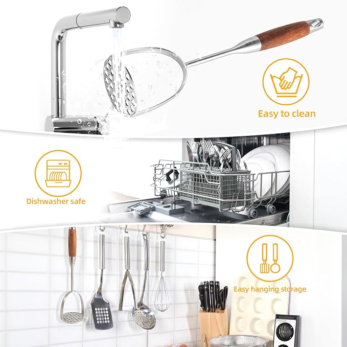 Potatoe Masher Stainless Steel - Heavy Duty Potato Mashed, Professional Integrated Masher for Avocado, Potatoes, Beans, Meat, Vegetables