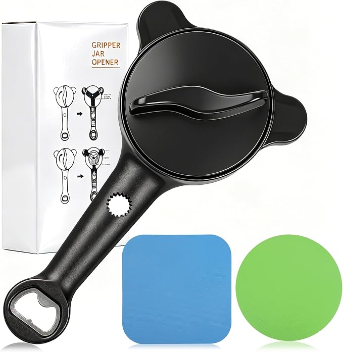 jar openers for seniors,4-in-1 Can Opener for Weak hands,Fits Kitchen Jars with Two Non-Slip Grip, Bottles & Can with Non Slip Rubber Jar opener Gripper Pad