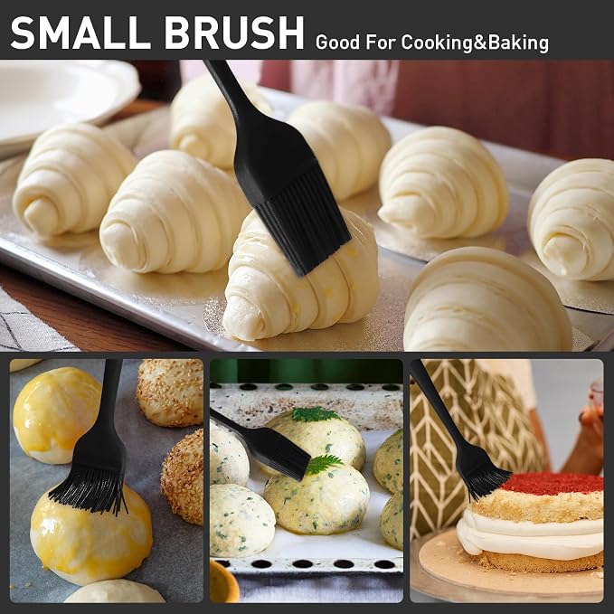 Begonia Silicone BBQ Sauce Brush, Black, 2pcs 10+8 inch Food Brush | Basting Pastry Brush for Heat Resistant, For Oil, Sauce, Butter, BBQ, Grill and Marinade, BPA Free, Dishwasher Safe (Blk)