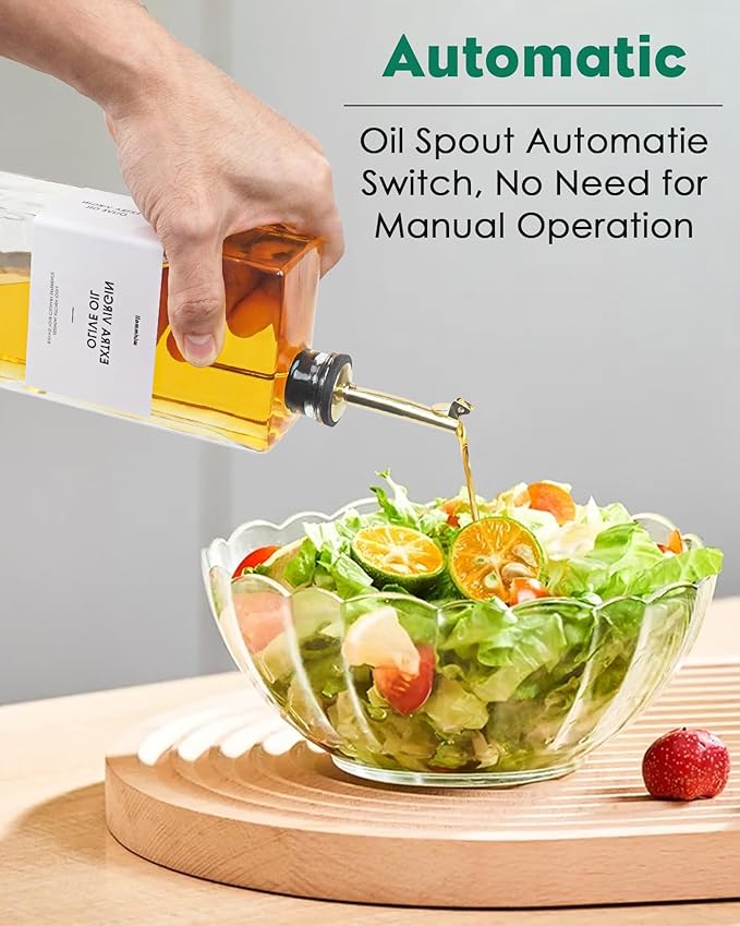 WISIMMALL Olive Oil Dispenser For Kitchen, Glass Oil Bottle 500ML Oil And Vinegar Dispenser Set Of 4 with 4 Stainless Steel Pourers & 44 Labels, Soy Sauce Dispenser, Coffee Syrup Bottles
