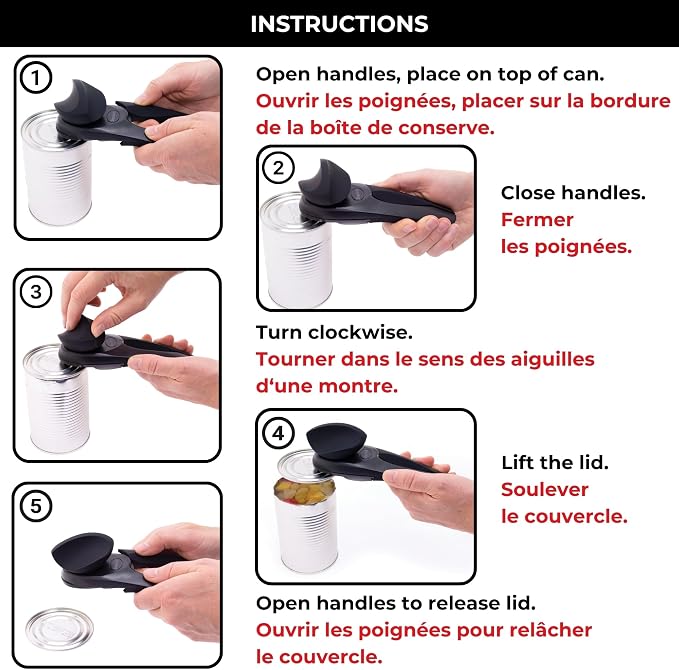 Starfrit MightiCan Can Opener, Safe Smooth-Cut Design, Holds Lid and Leaves No Sharp Edges, Comfort Grip Handle, Heavy-Duty Non-Slip Knob, 3-Year Warranty, Red