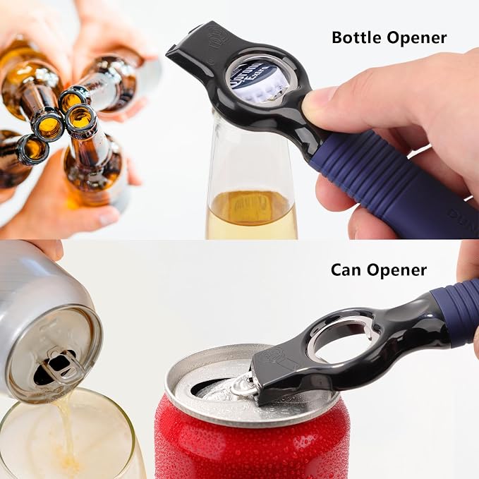 2-Pack Magnetic 2-in-1 Beer Bottle Cap & Soda Can Opener-Navy | Soft Silicone Handle with Built-in Magnet Sticks to Fridges / Easy Can Tab Opener for Bartenders, Seniors, and Long nails