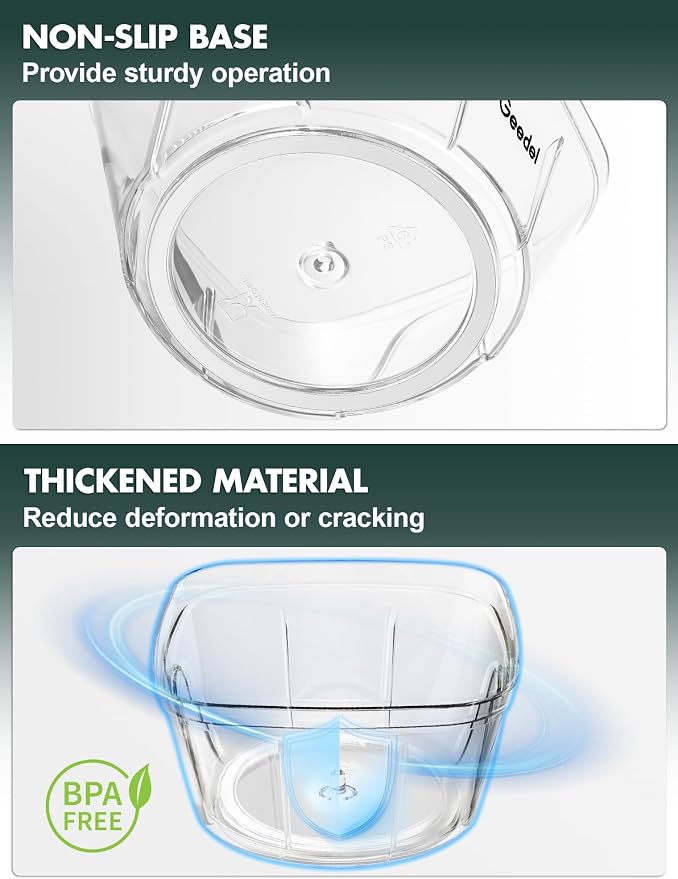 Manual Food Processor Vegetable Cutter, Geedel Pull Chopper with String, Food Chopper Vegetable Cutter for Veggies, Fruits, Salad, Onion, Ginger, Nuts, Herbs, etc, 2 Cup(500ml), Green