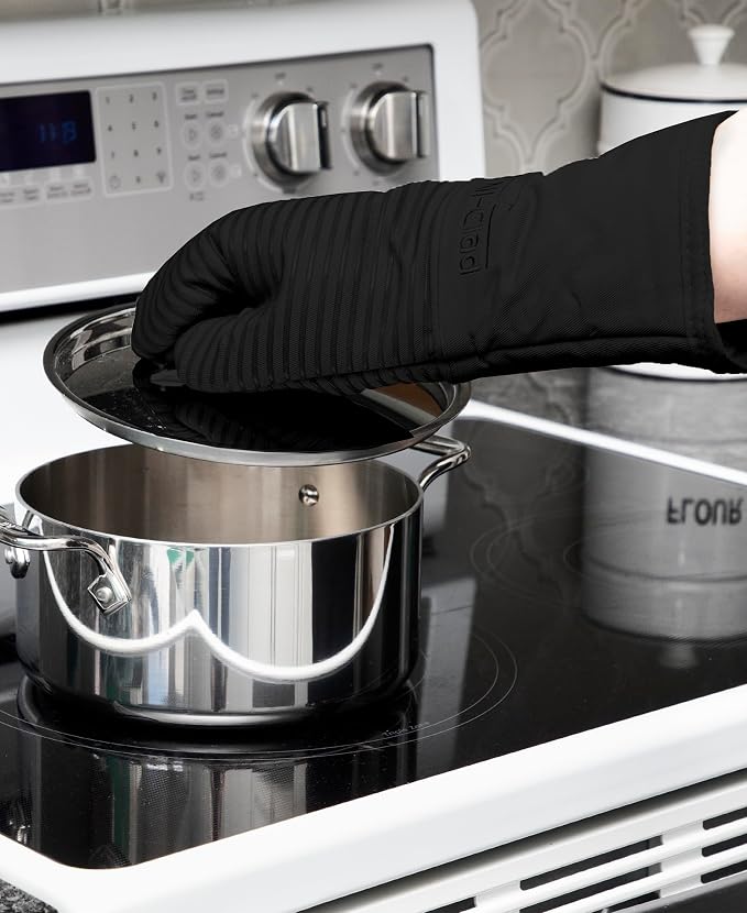 All-Clad Silicone Oven Mitts: Heat Resistant up to 500 Degrees - 100% Cotton & Silicone, 14"x7" Oven Mitt for Kitchen and Barbecue, 2-Pack, Black
