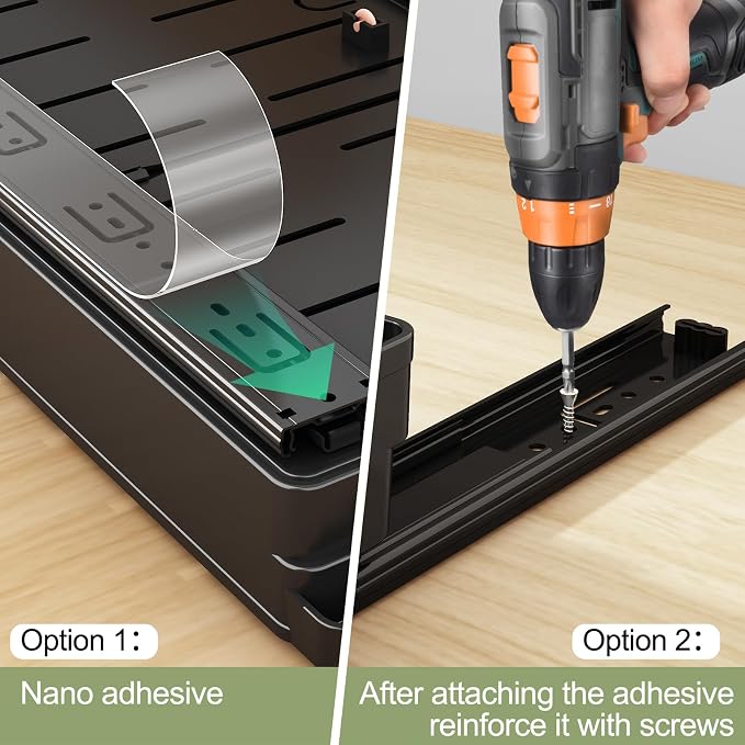 DOMNIU Pull Out Cabinet Organizers Expandable,Black,20.8"Depth,2 Pack | Slide Out Drawers for Kitchen, Bathroom, Pantry, Under Sink Storage, Fixed with Adhesive Nano Film (13''-19'')