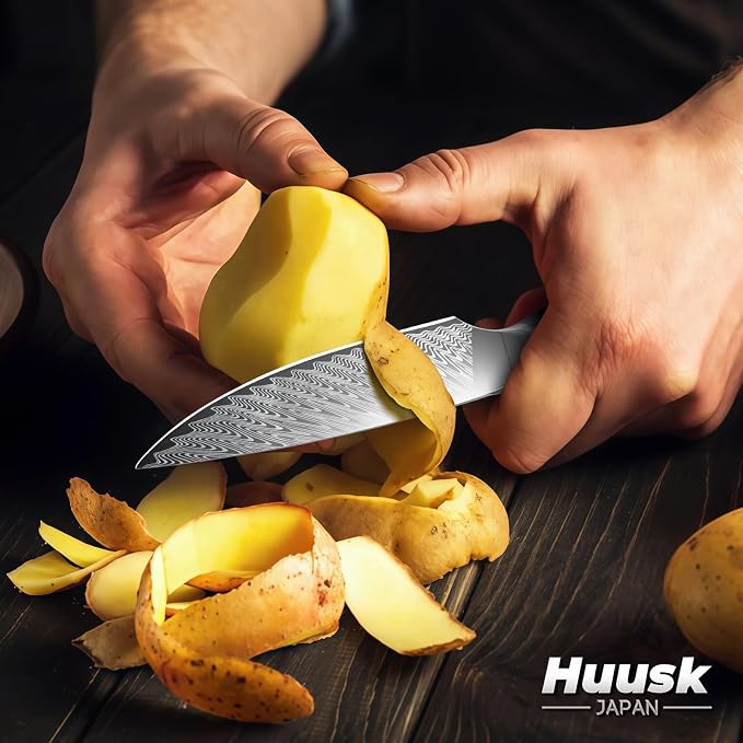 Huusk Japanese Kitchen Utility Knife 5" - Stainless Small Chef Knife with Resin Handle & Sheath, Full Tang Japanese Petty Knives for All Purpose, Sharp Paring Knives for Vegetable & Fruit, Men Gifts