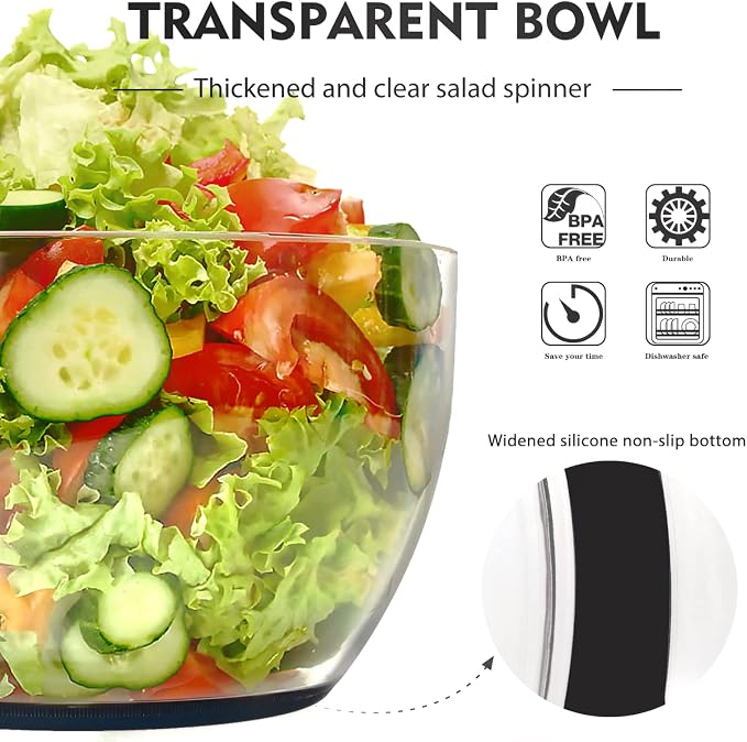 Ourokhome Salad Spinner Lettuce Spinner, One-handed Easy Press Large Salad Dryer Mixer and Rotary Cheese Grater Shredder - 3 Drum Blades Manual Speed Round Food Slicer Nut Grinder