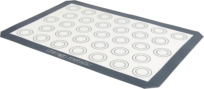 Chicago Metallic Silicone Pastry Mat with Measurements,, Baking Mat with Cookie Marks Gray 16.5x11.5 Inch