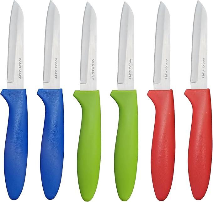 Paring Knife set of 6 PCS, 3.5 Inch Stainless Steel Fruit and Vegetable Knives,Comfortable Handle With Multi-Color Red/Green/Blue