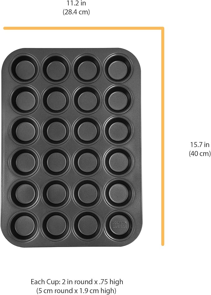 Chicago Metallic 24 Cup Mini Muffin Pan, Nonstick Heavy-Gauge Carbon Steel Cupcake Tin for Even Baking - Dishwasher Safe, 2-Inch Cups for Bite-Size Treats, Egg Bites, Quiches and More