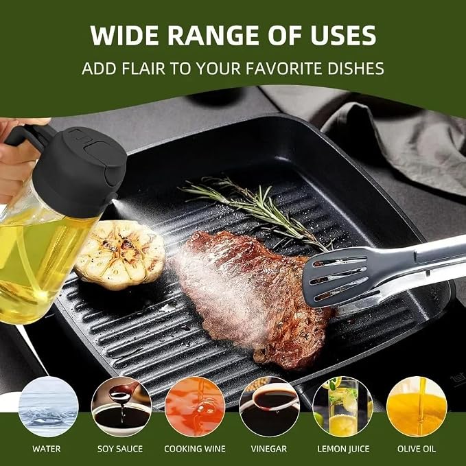 Oil Sprayer & Dispenser | 16oz / 470ml | 2-in-1 | Food-Grade | For Cooking/Air Fryer/BBQ | Black