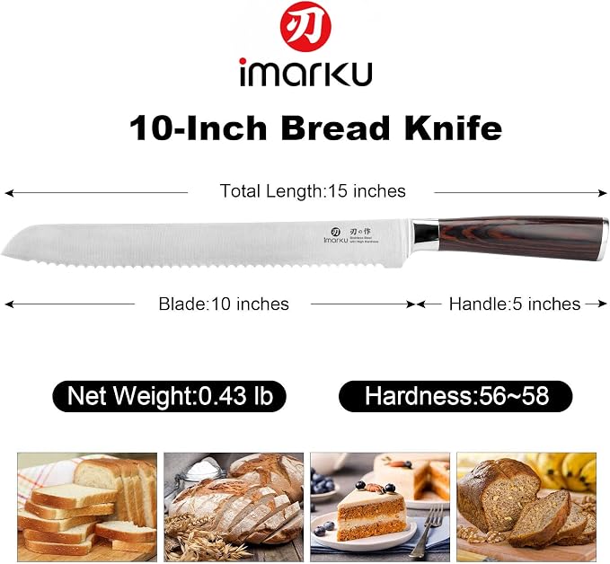 imarku Bread Knife, German High Carbon Stainless Steel Professional Grade Bread Slicing Knife, 10-Inch Serrated Edge Cake Knife, Bread Cutter for Homemade Crusty Bread, Birthday Gift
