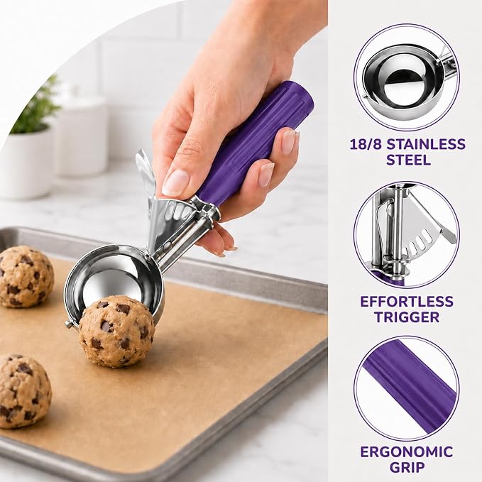 Ice Cream Scoop, Small Size Cookie Scoop Melon Baller Scoop with Trigger Release for Meatballs Melon, Ice Cream Scoop Stainless Steel Scoopers (Small Size - 1.46Tbsp)