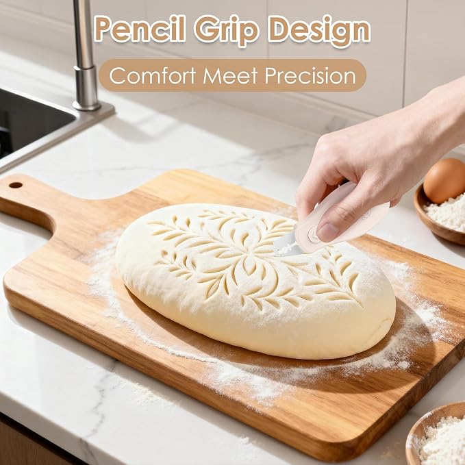 Bread Lame Sourdough Scoring Tool, Extractable & Magnetic Bread Scoring Tool, Scoring Knife for Bread Baking, Bread Razor for Homemade Bread, Sourdough Scorer Tool, Includes 5 Razor Blades-Beige（2PCS）