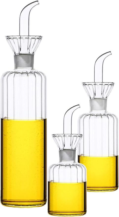 8oz/240ml Olive Oil Bottle Dispenser/Glass Cruet with DRIPLESS POUR SPOUT for Kitchen and BBQ