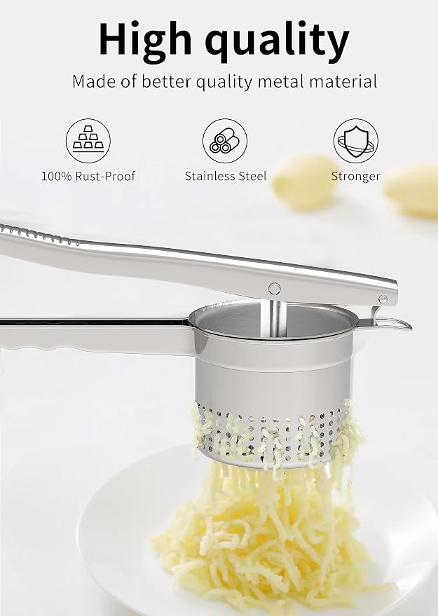 GloTika Large 15oz Potato Ricer, Heavy Duty Stainless Steel Potato Masher with Ergonomic Handle, Masher and Ricer Kitchen Tool for Mashed Potatoes, Noodle Maker